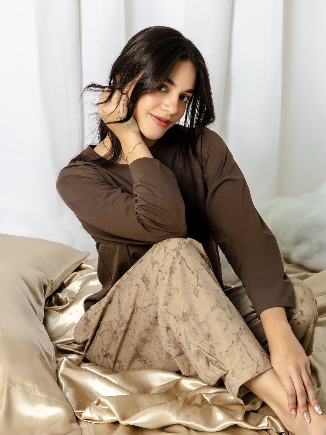 Pijama Mujer Algodón Cacao Serenity – Set de 2 Piezas Manga Larga Casual