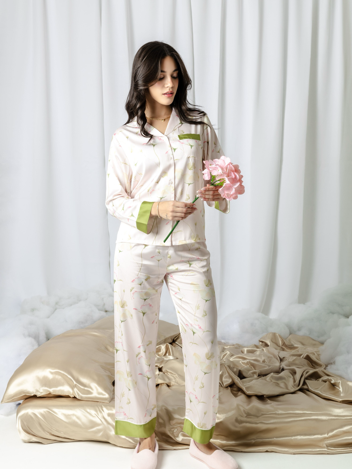 Pijama Mujer Satinado Floral Gardenia – Set de 2 Piezas