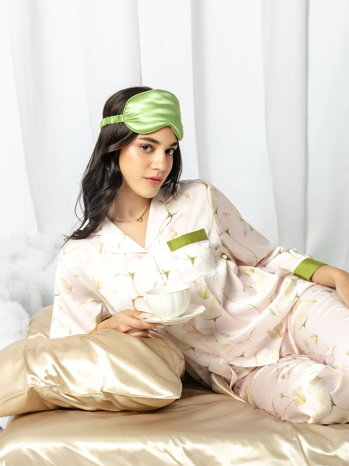 Pijama Mujer Satinado Floral Gardenia – Set de 2 Piezas